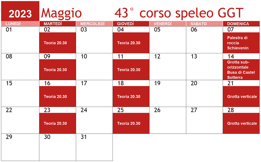 Calendario 43 corso speleo 2023